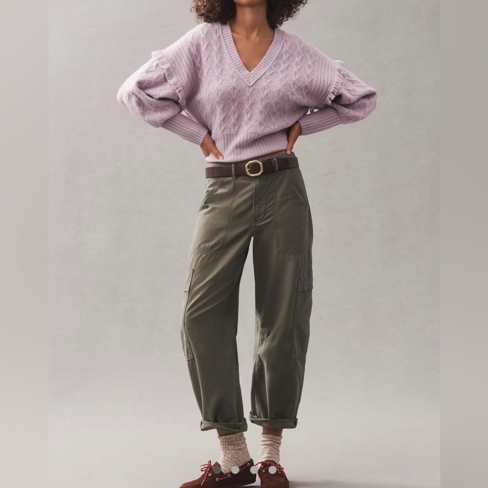 NWT Pilcro By Anthropologie V-Neck Drop Shoulder Cable Sweater SZ S